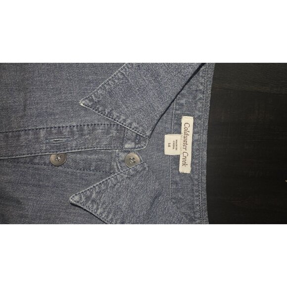 Coldwater Creek Dress Womens 14 Blue Chambray Button Up 3/4 Sleeves Collared HL7 - Picture 4 of 5